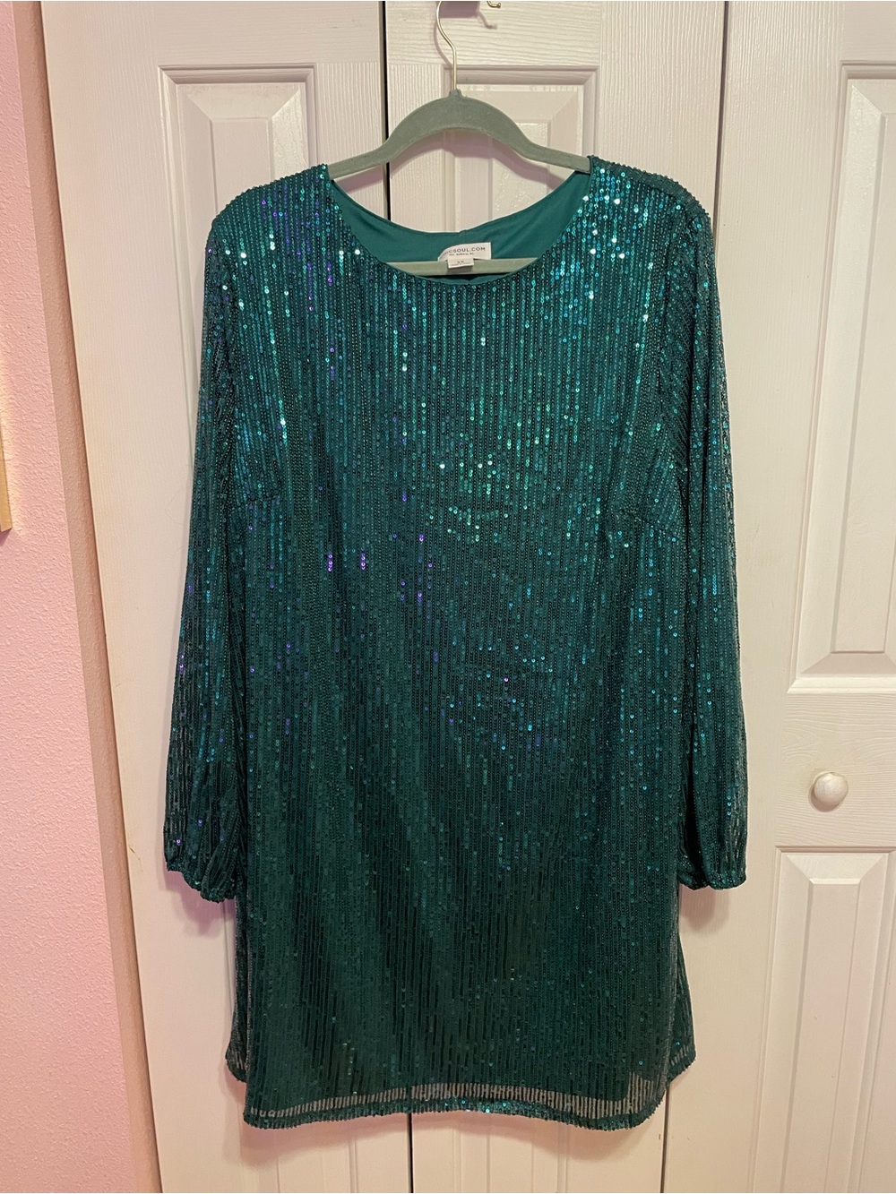 Chic Soul Teal Sequin Long-Sleeve Shift Dress
